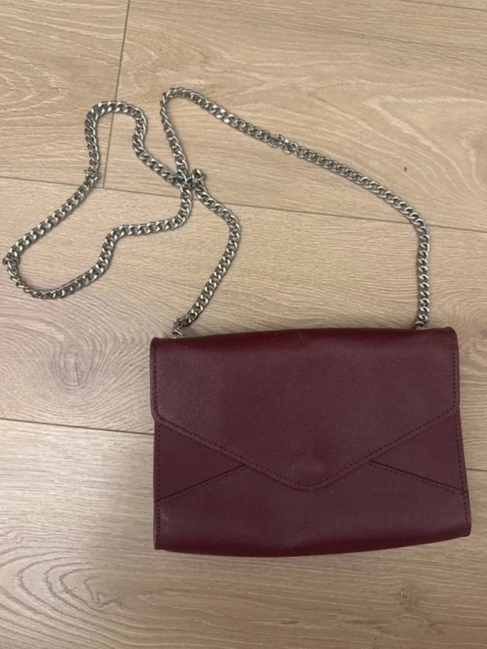 Barneys New York Burgundy Crossbody with Silver Chain